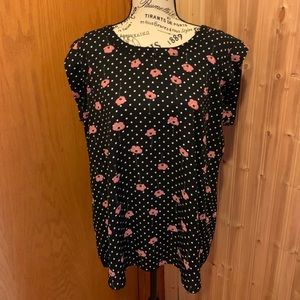 Black and white polkadot with flower design blouse